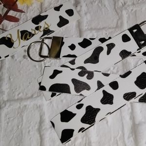 Customizable Cow Print Faux Leather Keychain